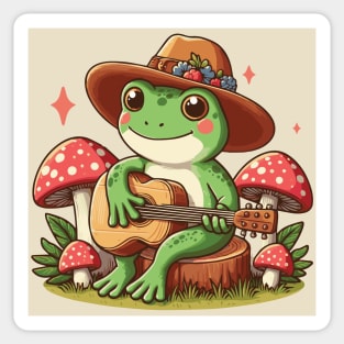 Cottagecore Aesthetic Frog Playing a Guitar Sticker